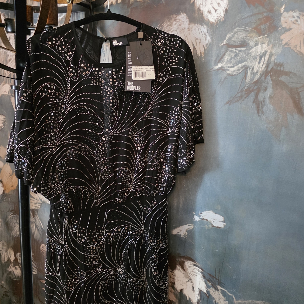 The Kooples Black Beaded Midi Dress
